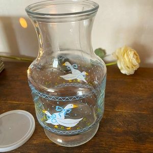 VINTAGE Anchor Hocking Country Geese Glass Juice Carafe Jar